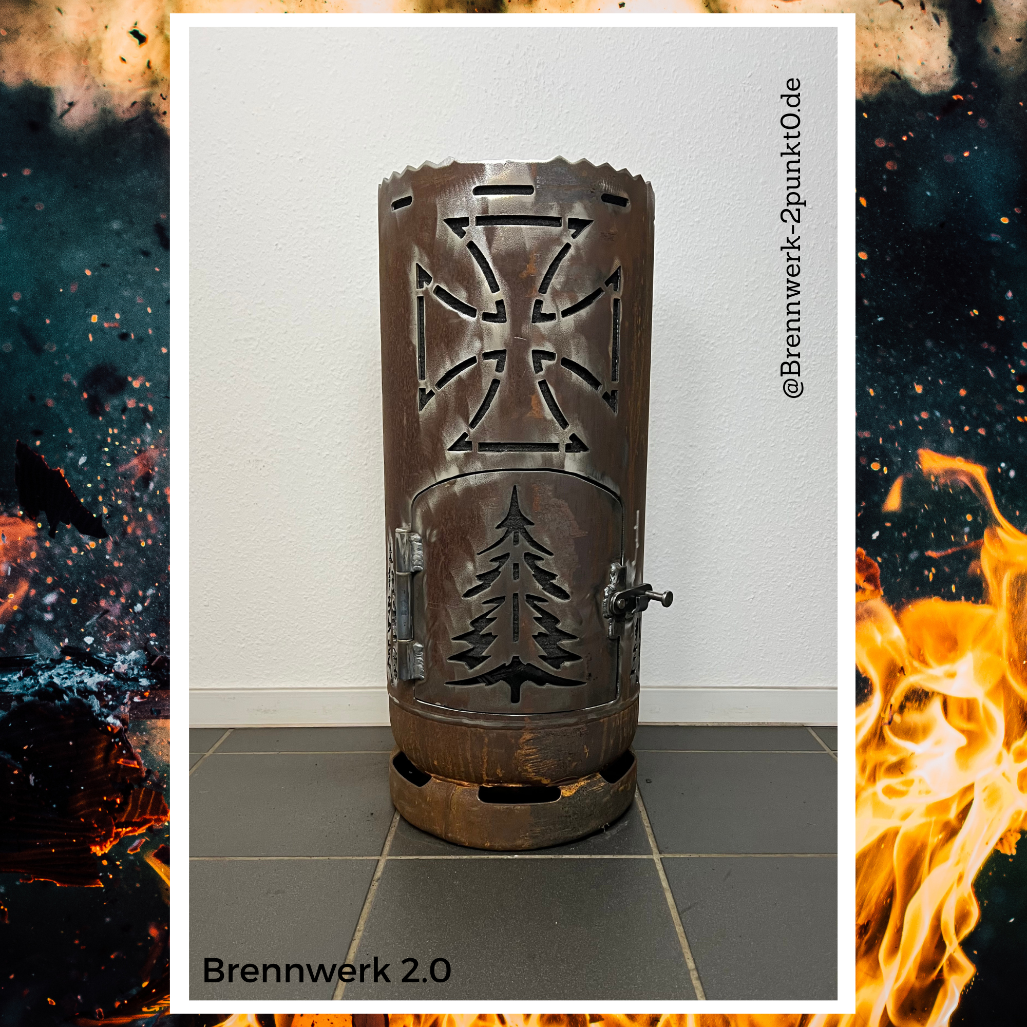 Feuerkorb – Eisernes Kreuz mit Waldlandschaft