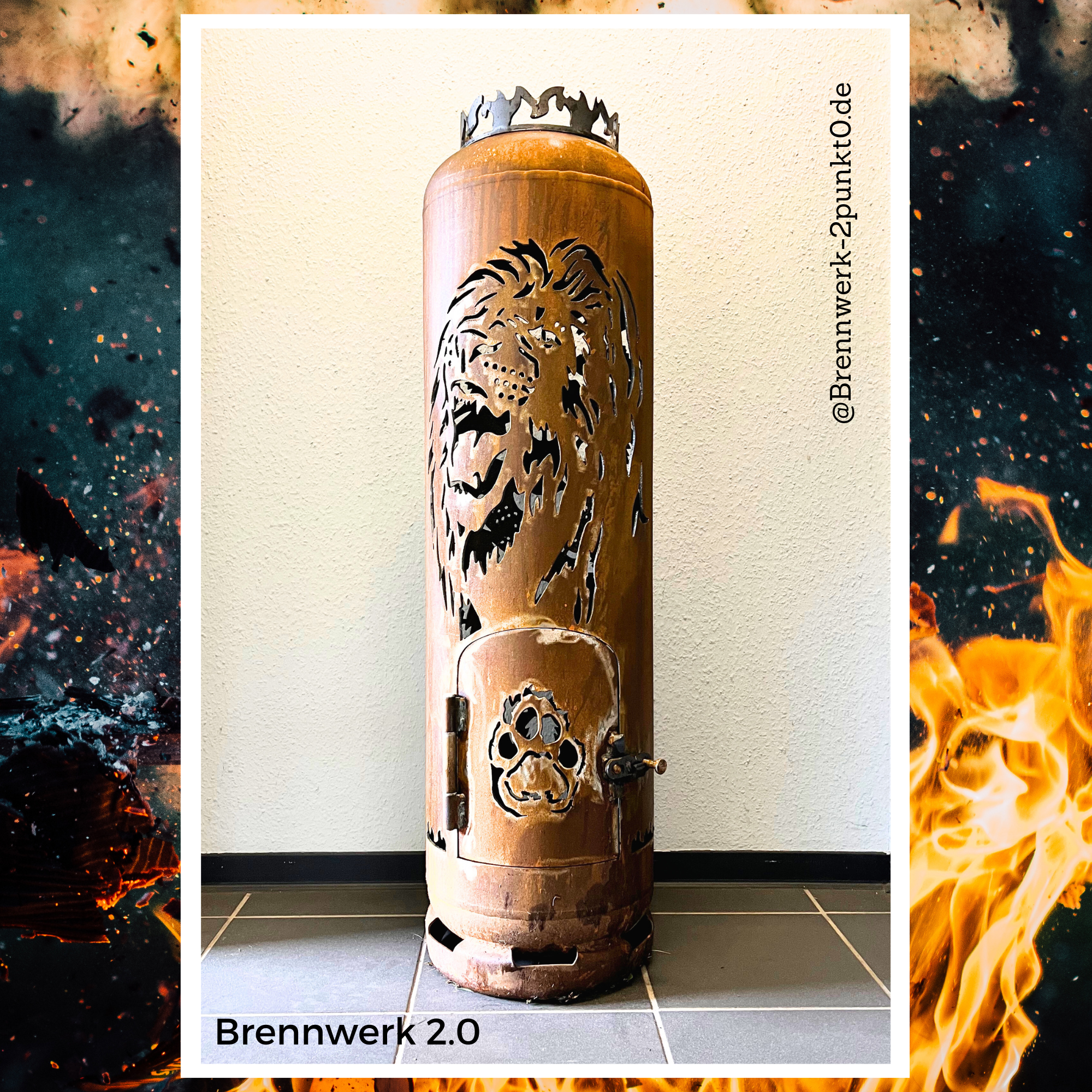 33kg Feuertonne – Löwenkopf mit Löwe brüllend
