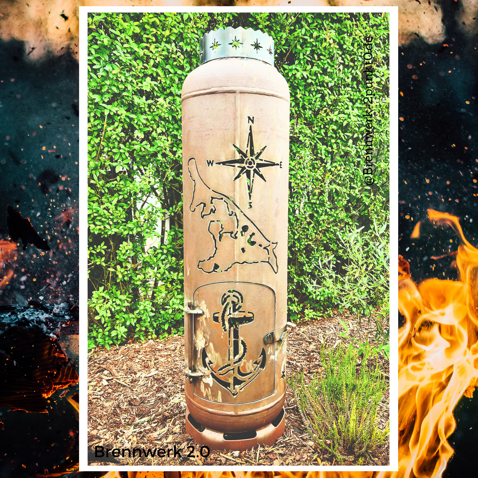 33kg Feuertonne – Leuchtturm mit Walross/Usedom & Karte mit Kompass