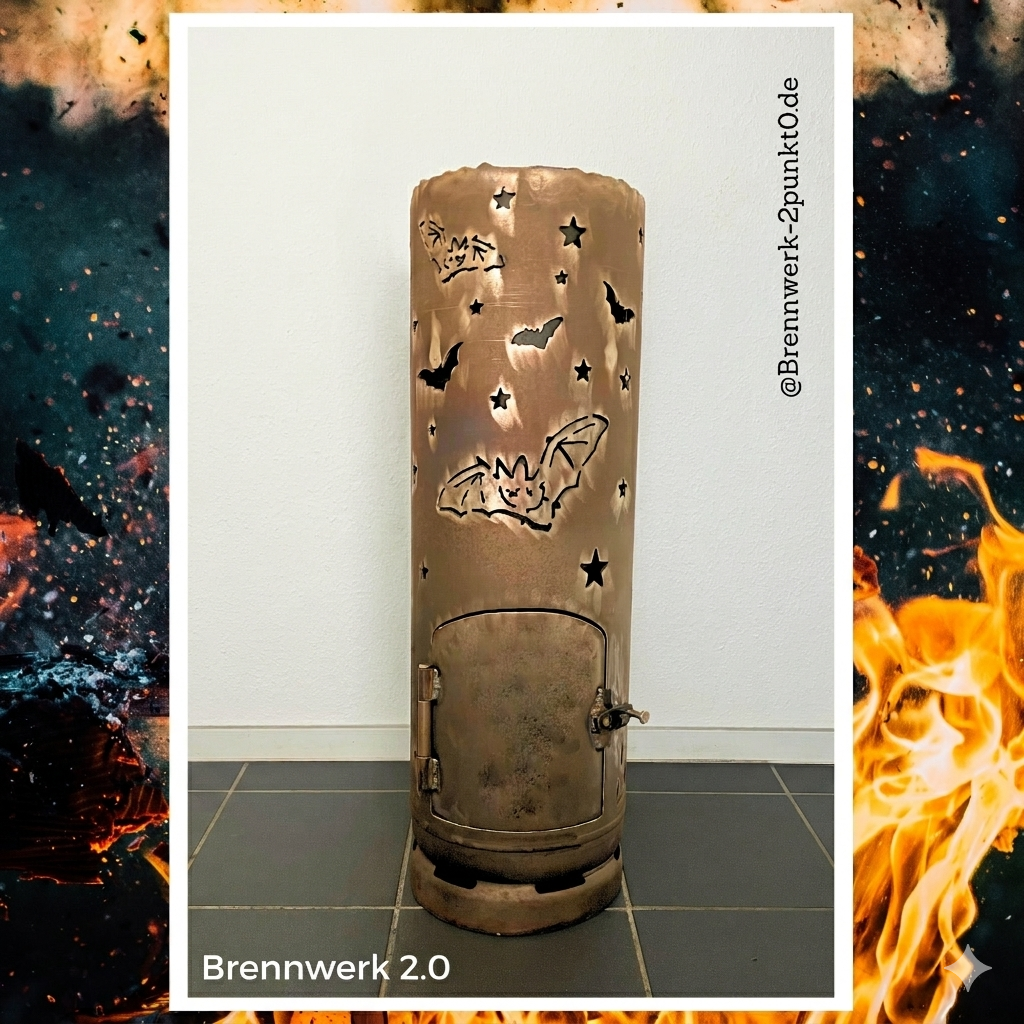 Feuerkorb – Hexe mit Fledermäusen und Sternen