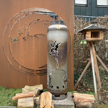 33kg Feuertonne – Rothirsch mit Rehbock Kopf
