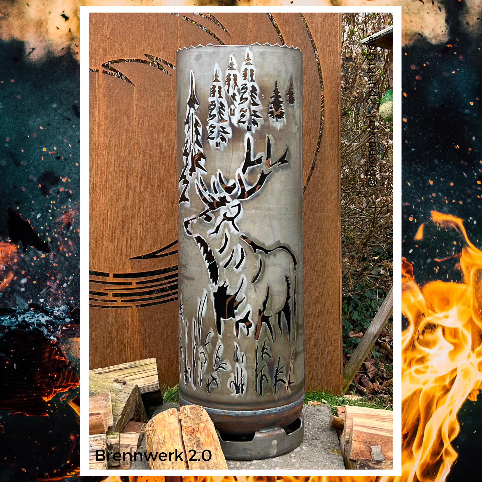 Feuerkorb – Rothirsch_3 mit Reh