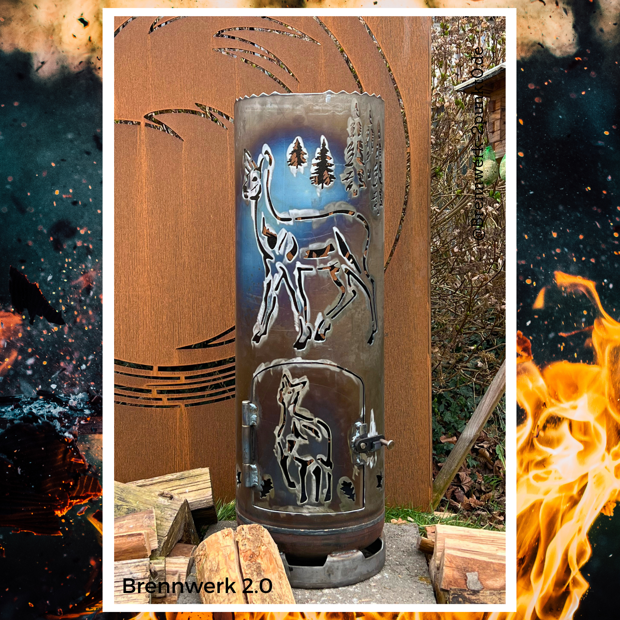 Feuerkorb – Rothirsch_3 mit Reh