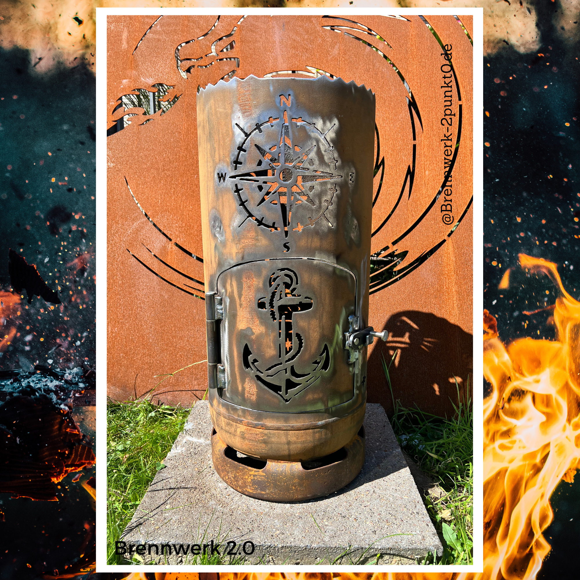 Feuerkorb – Leuchtturm mit Robbe