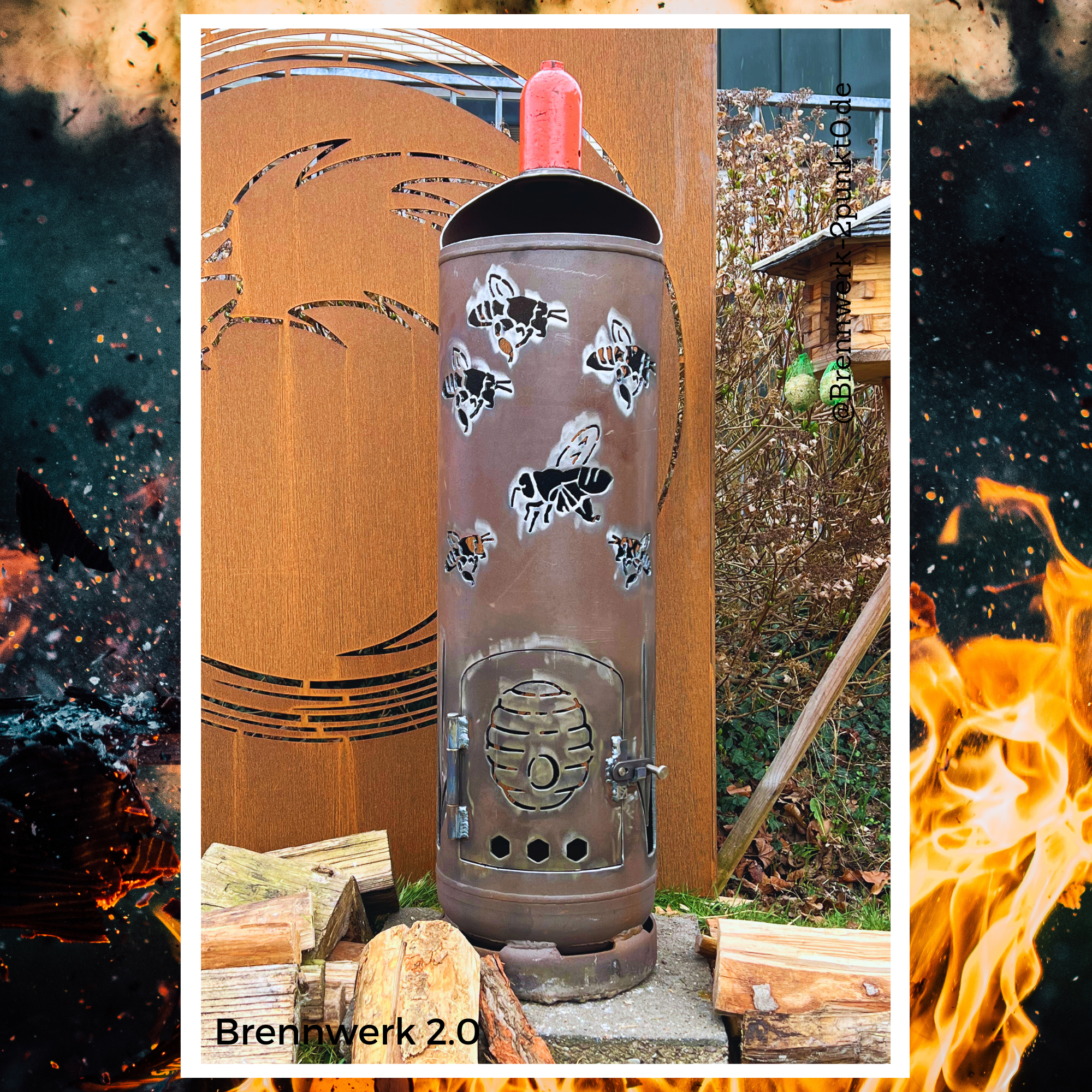 33kg Feuertonne - Bienen umlaufend (Gräser/Bienenstock)