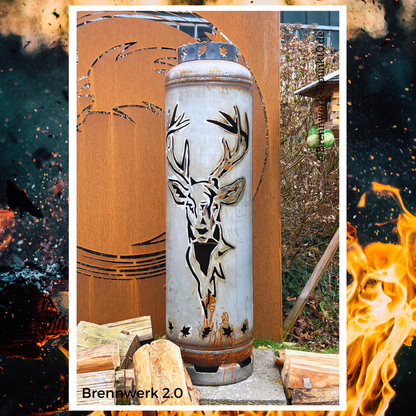 33kg Feuertonne – Rothirsch_1 mit Rehbock Kopf