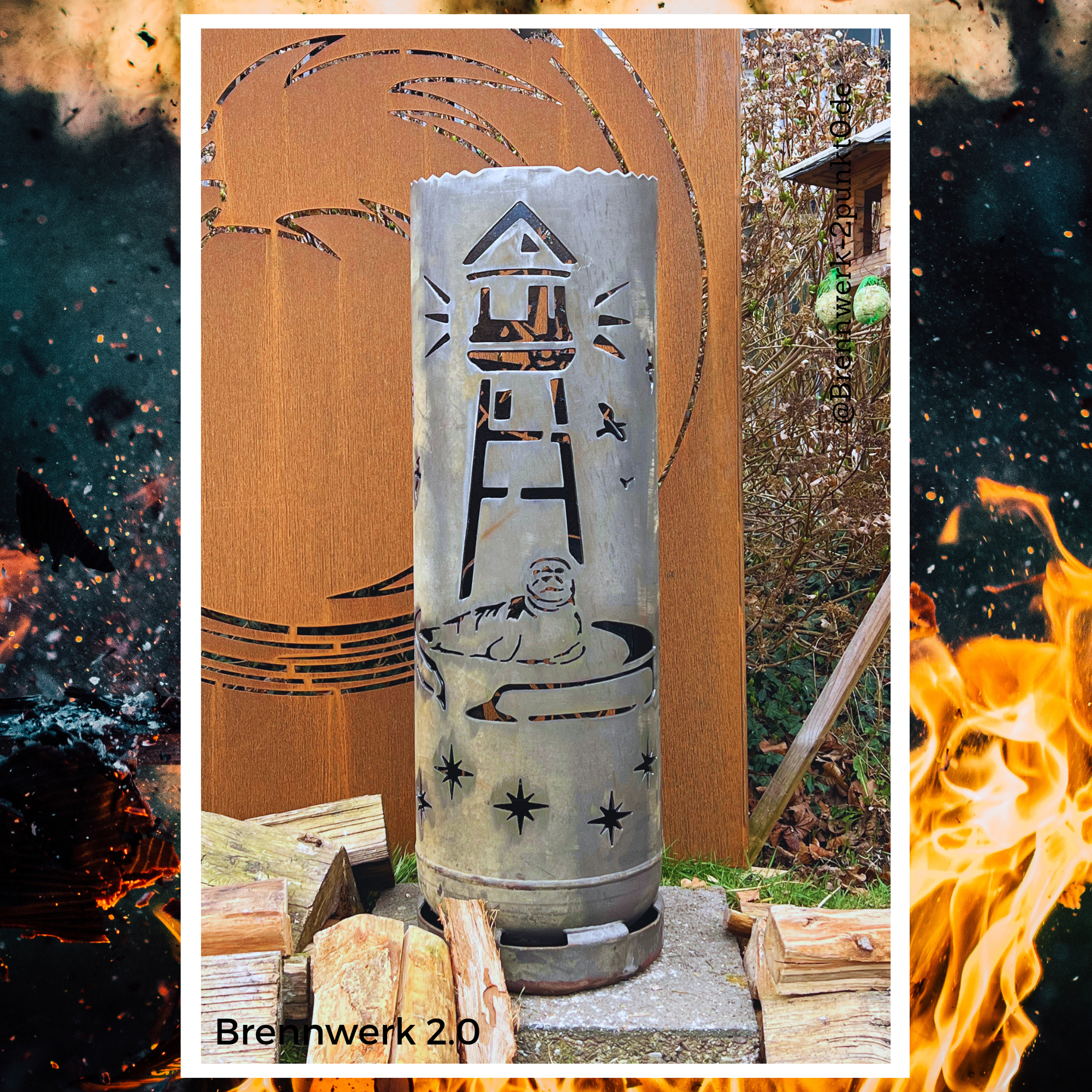 Feuerkorb – Leuchtturm mit Robbe