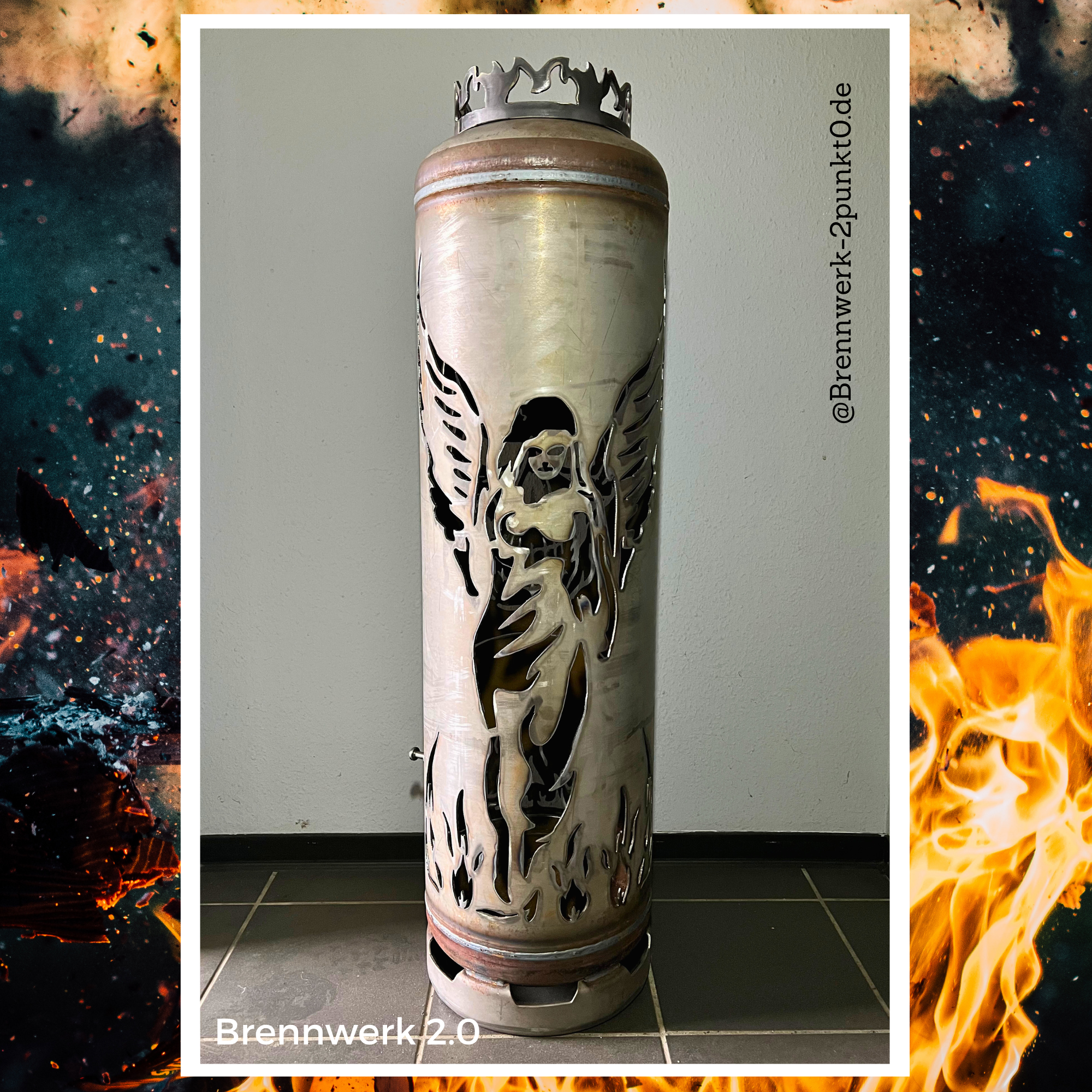 33kg Feuertonne – Engel mit Lebensbaum