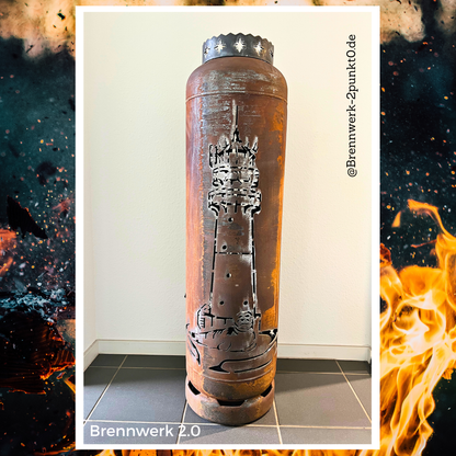 33kg Feuertonne – Leuchtturm Büsum mit Robbe & Kompass