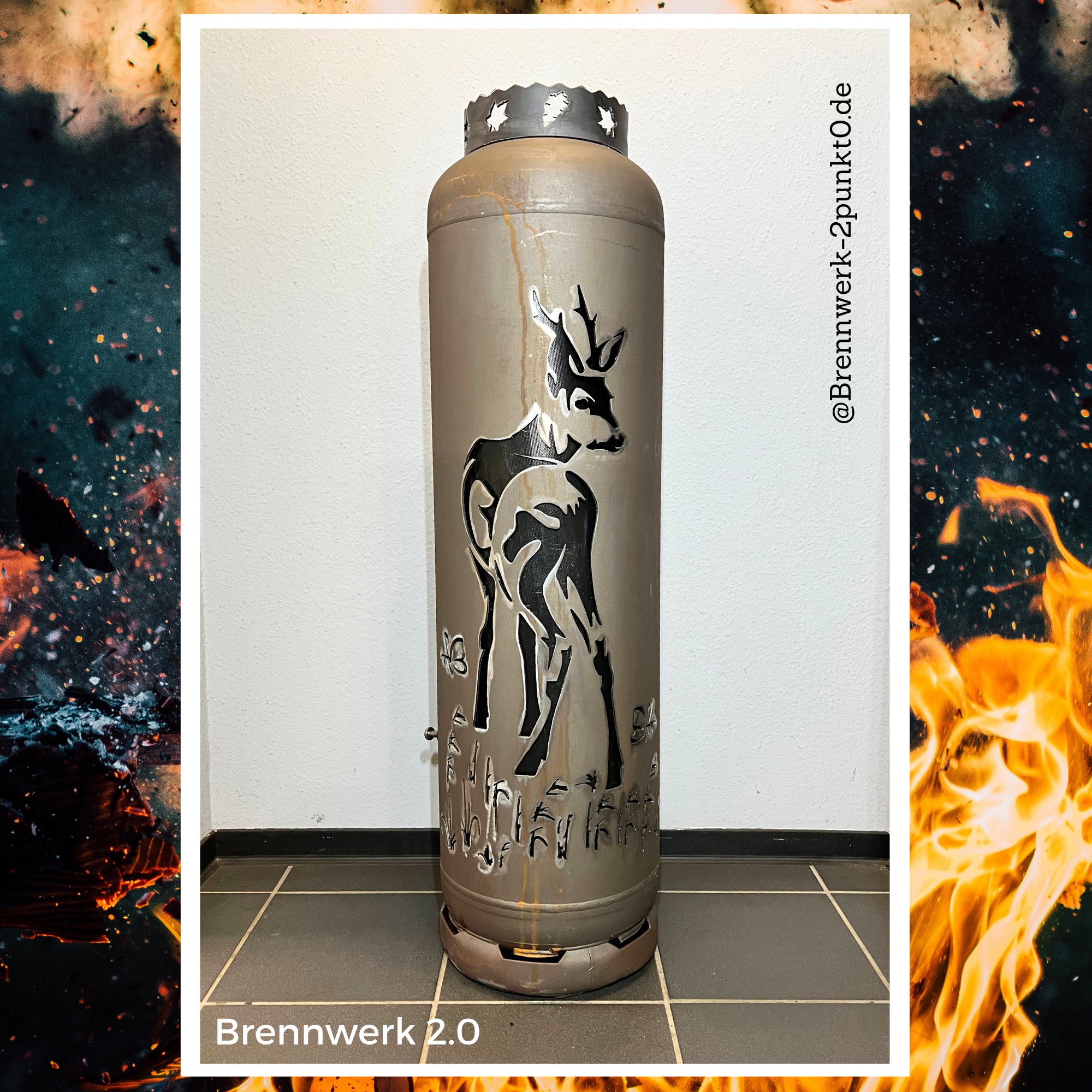 33kg Feuertonne – Rehbock mit Rothirsch-1
