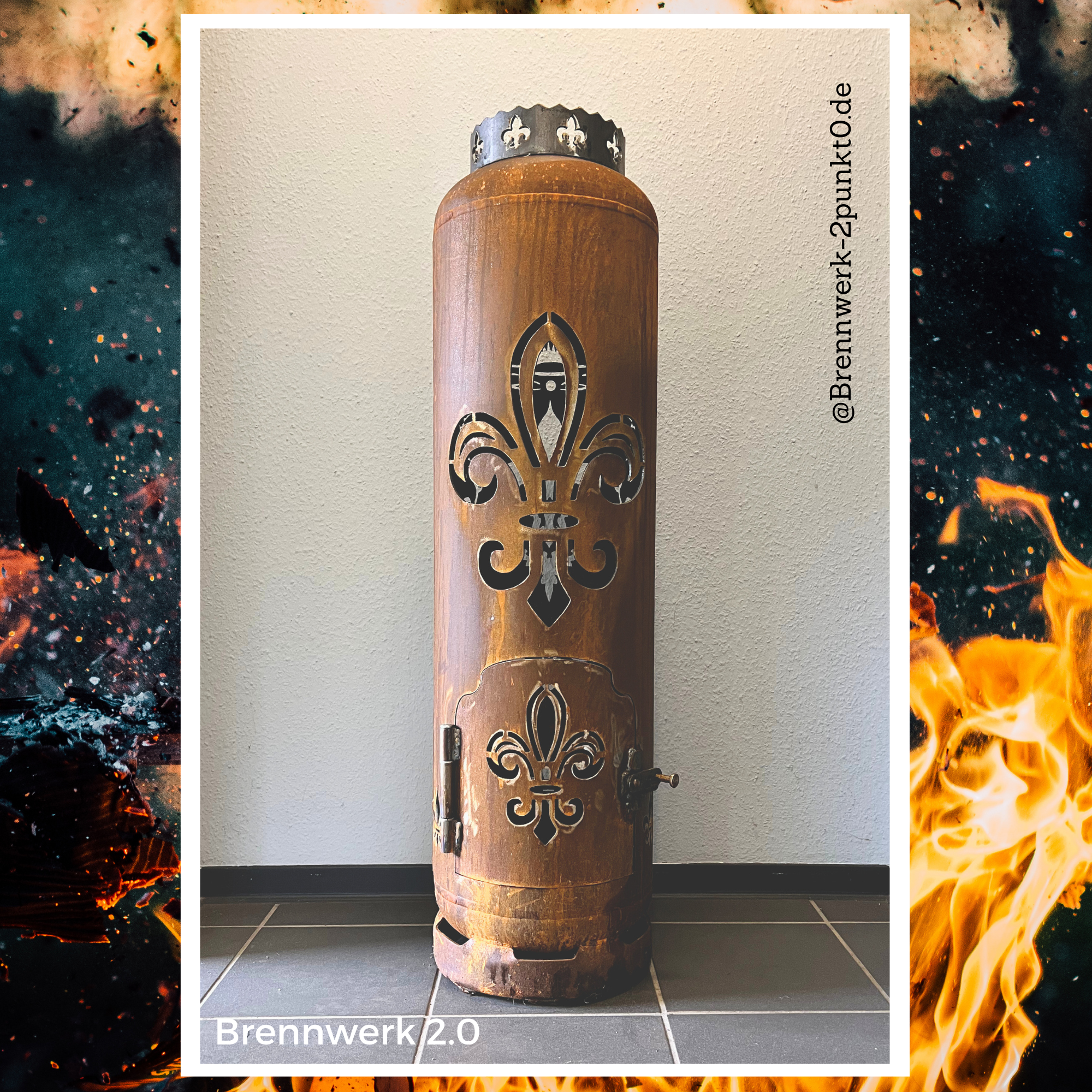 33kg Feuertonne – Lilie im Wappen mit Fleur de Lys