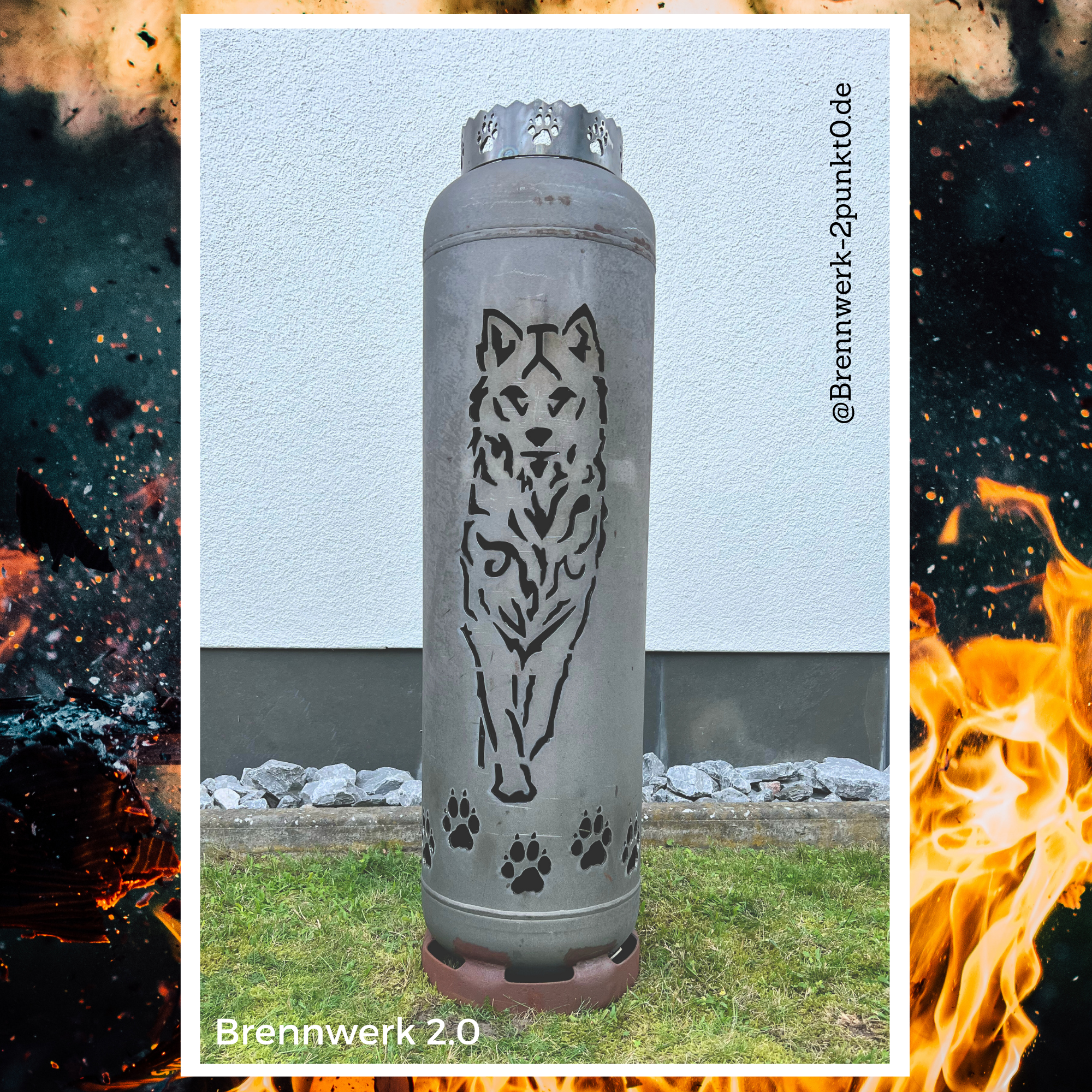 33kg Feuertonne – Wolf mit Wolfskopf heulend