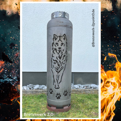 33kg Feuertonne – Wolf mit Wolfskopf heulend