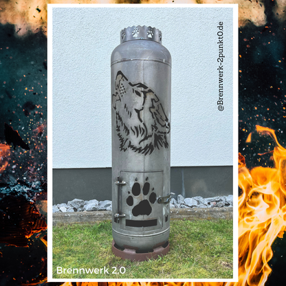 33kg Feuertonne – Wolf mit Wolfskopf heulend