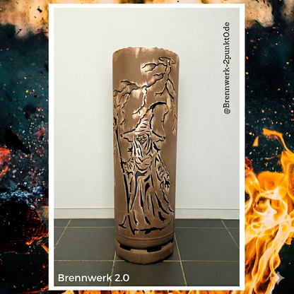 Feuerkorb – Hexe mit Fledermäusen und Sternen